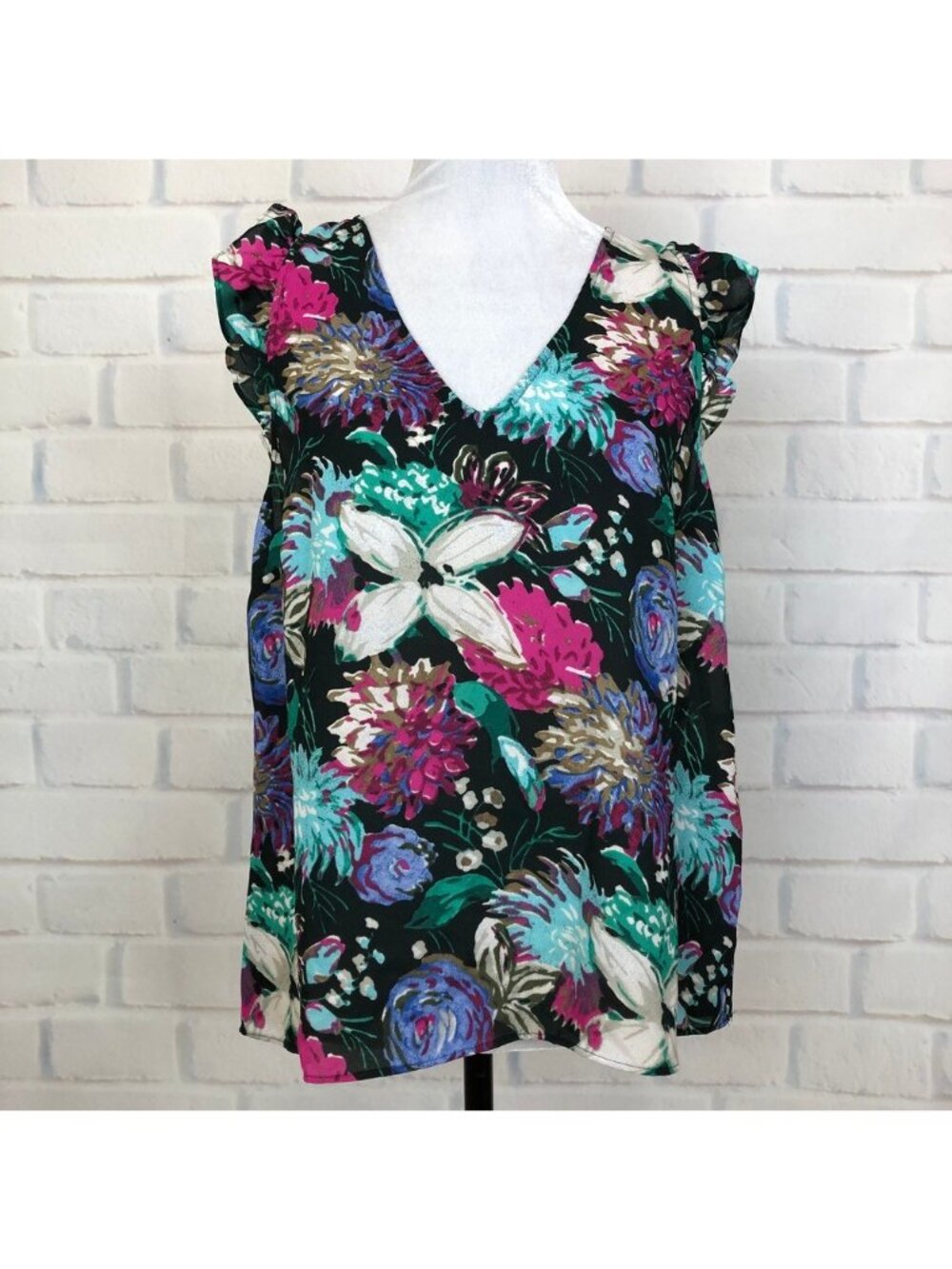 NWT J Crew Mercantile Sleeveless Ruffle Top Size 10 Black Floral